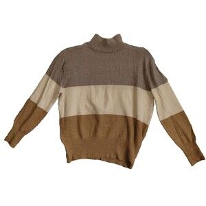 Poof Apparel Sweater Womens Medium Striped Mock Neck Soft Cozy Office Casual